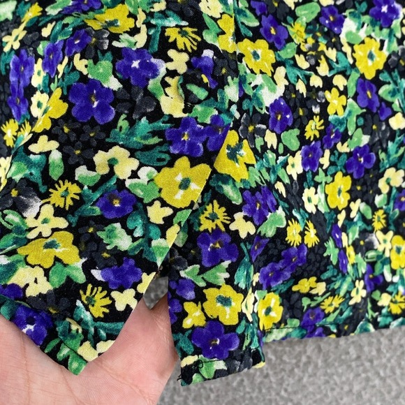 Zara Top Womens Small Oversized Button Up Long Bishop Sleeve Ditsy Yellow Blue - Picture 4 of 15